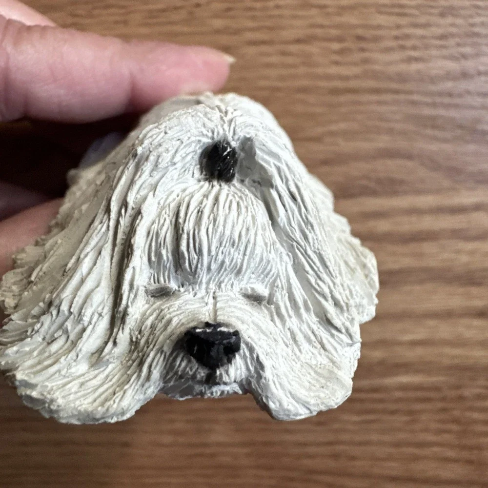 Maltese Sleeping Dog Sculpture Sandi Cast 1988 Sandra Blue Hand-painted‎